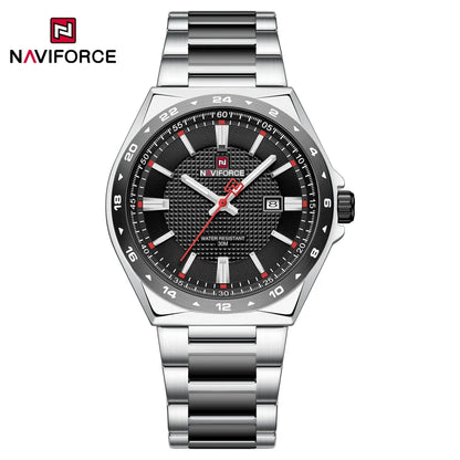 Montres de sport étanches NAVIFORCE 3 ATM pour hommes - Montre-bracelet à quartz de luxe en acier inoxydable avec affichage lumineux de la date