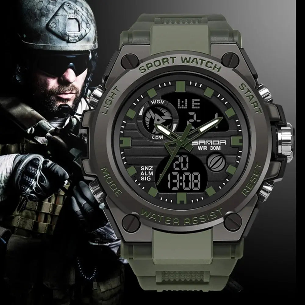 SANDA Montres de Luxe Hommes Militaire Armée Montre Homme Étanche Sport Montre-Bracelet Double Affichage Homme Relogio Masculino