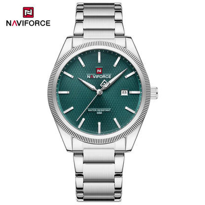 Montre tendance NAVIFORCE pour hommes, montre-bracelet à quartz de luxe pour affaires, bracelet en acier inoxydable, étanche, lumineuse, avec calendrier