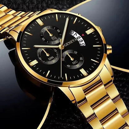 Men's stainless steel watch with calendar display and classic dial
