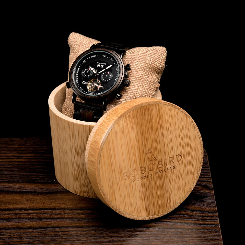 Montres automatiques mécaniques pour couple, affichage de la date, pour homme et femme, relogio masculino de luxo BOBO BIRD
