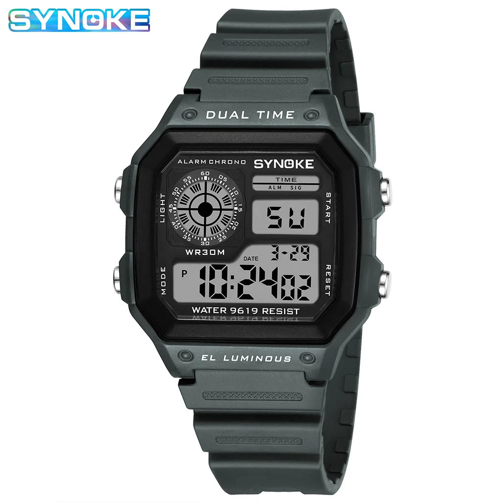 Montres numériques Hommes Sports Lumineuses Multifonction Étanche Femmes Montre-bracelet Extérieur et Course Étudiant Sept Lumières Synoke