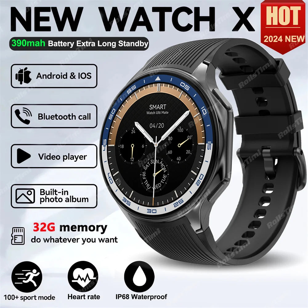 1.43 AMOLED Smart Watch 3D Surround Vision Player 4GB Large memory IP68 Smartwatch Men 2024 New TWS Earphones For OPPO Watch X