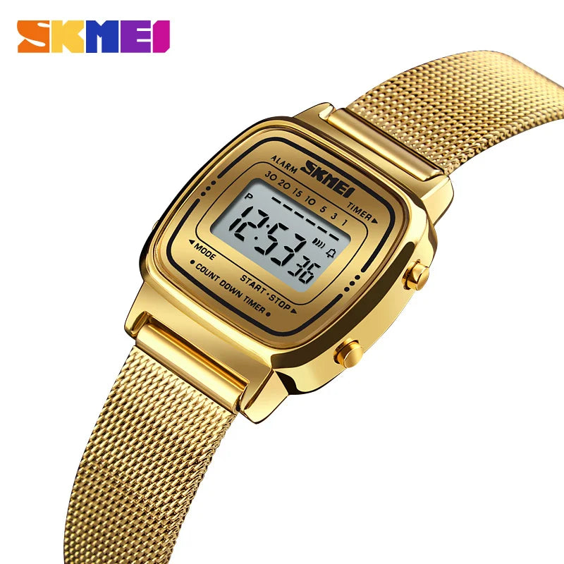 SKMEI 1901 Montre de luxe pour femmes Petit cadran numérique Chronographe Calendrier Montre étanche pour femmes Montre-bracelet Horloge Montre femme 1620