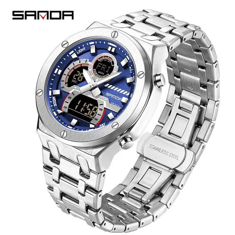 SANDA Multifunction Chronograph LED Stainless Steel Watch