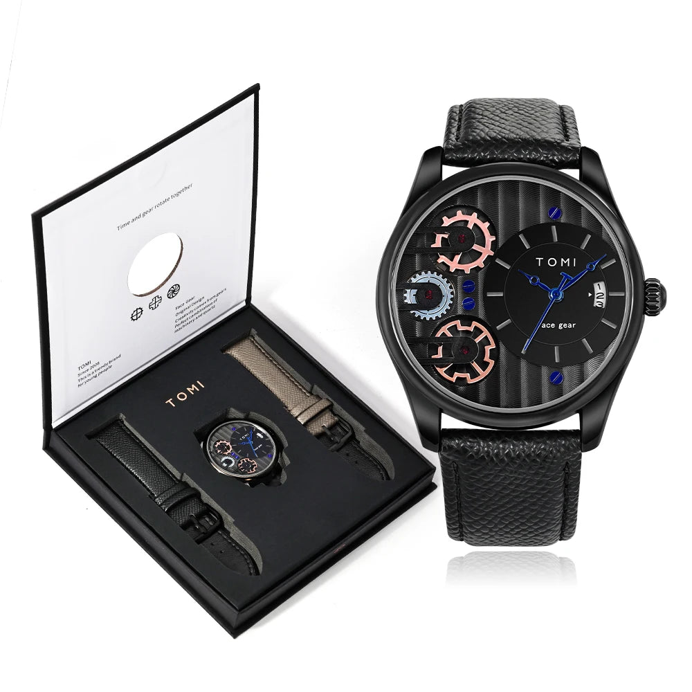 Coffret Cadeau Homme TOMI – Montre Combinée Luxe et Simple Affaires, Bracelet Amovible, Montre à Quartz pour Homme, Cadeau de Fête