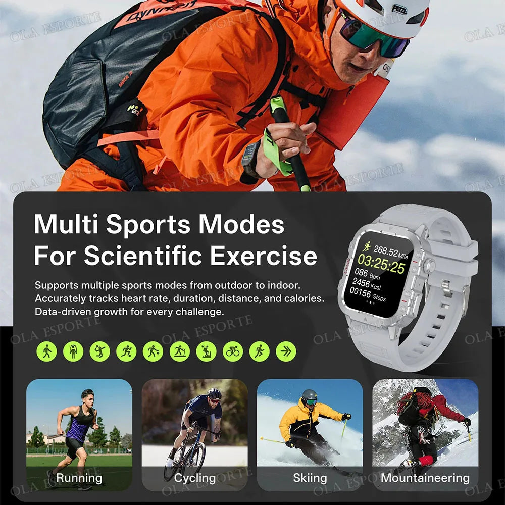 2026 Military Outdoor Smart Watch Men's GPS Flashlight Bluetooth Call 2.01" AMOLED Screen 3ATM Waterproof Sports Smartwatch Hw12