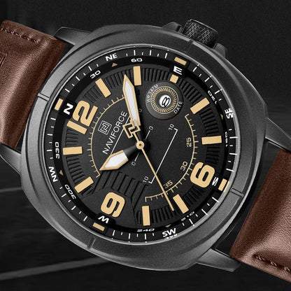 Montres à quartz de mode NAVIFORCE pour hommes, étanches 3ATM, affichage lumineux, cadran boussole classique, bracelet respirant en PU
