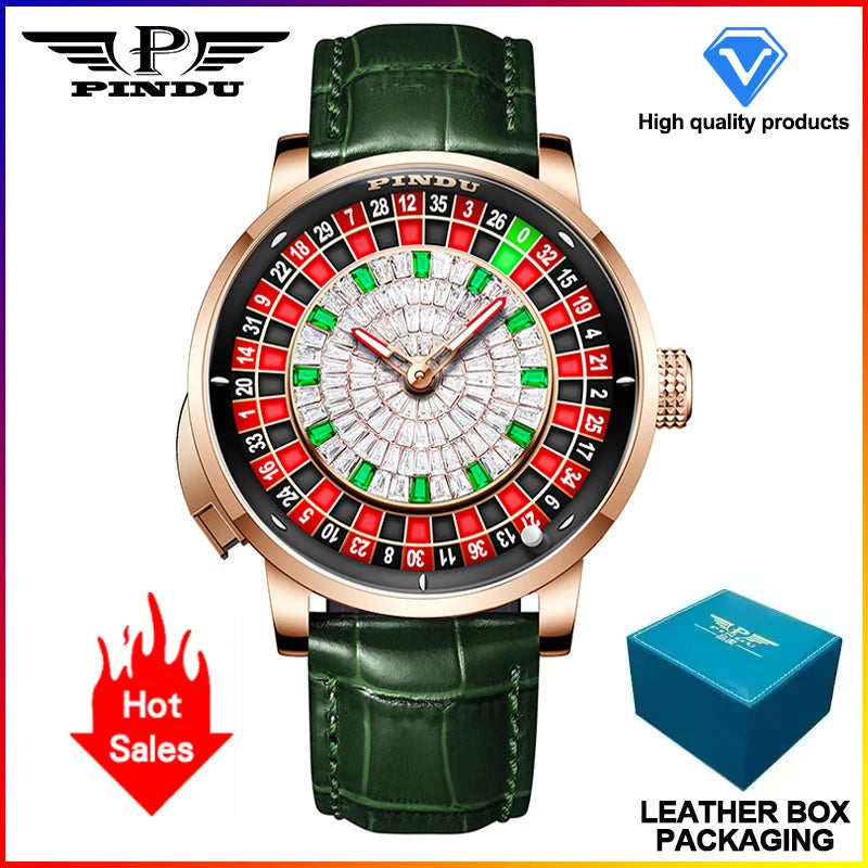 2025 PINDU Design NEW Button Rotating black shell Mechanical Watch Men NH35 Movement Stainless Steel TopLuxury Automatic Watch