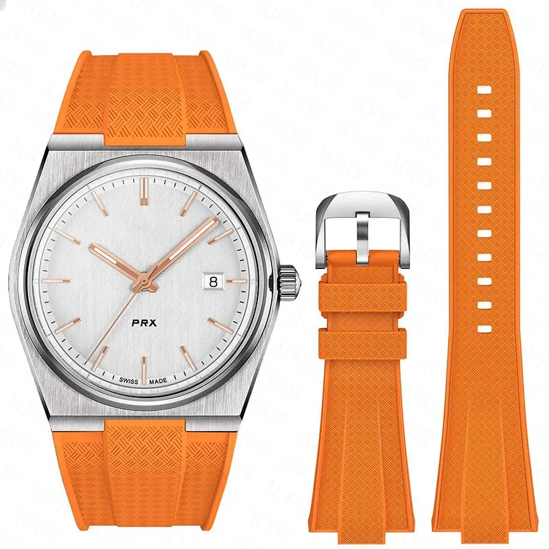 12mm Silicone Rubber Strap for Tissot PRX T137.407/T137.410 Super Player 40mm Men Quick Release Convex End Watch Band Bracelet