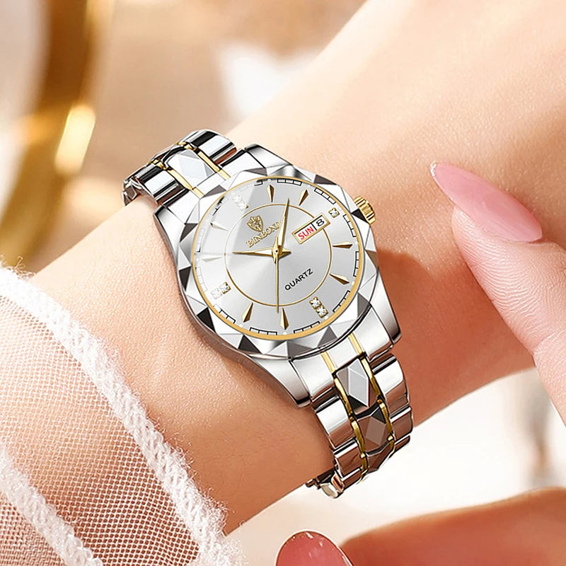 BINBONG Montres Femme Luxe Mode Dames Montre à Quartz Étanche Lumineuse Date Acier Inoxydable Montre-Bracelet Cadeau Petite Amie Amoureux