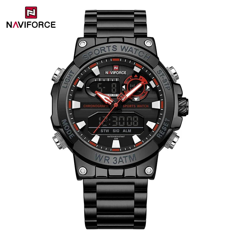 NAVIFORCE Montre Homme Double Affichage Sport Étanche 30M Chronographe Numérique Horloge Style Armée Militaire Montre-bracelet Homme NF9237