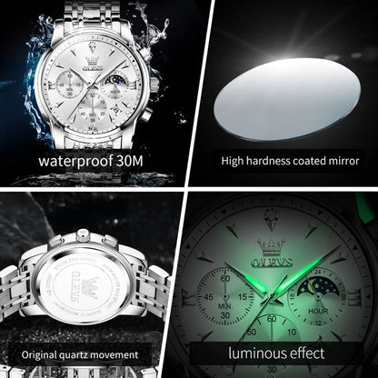 OLEVS 3639 Stainless Steel Moon Phase Watch