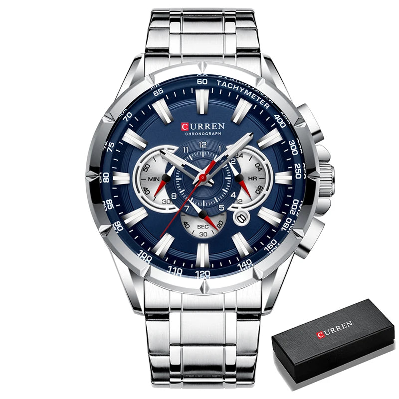 Montre Homme CURREN Business Montre de Luxe en Acier Inoxydable Chronographe Armée Militaire Montres à Quartz