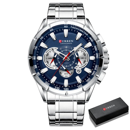 Montre Homme CURREN Business Montre de Luxe en Acier Inoxydable Chronographe Armée Militaire Montres à Quartz