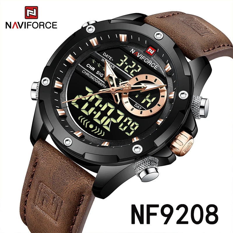 NAVIFORCE Montre Homme de Luxe à Quartz Militaire LED Numérique Étanche Montre-Bracelet Sport Chronographe Horloge Masculine Relogios Masculino
