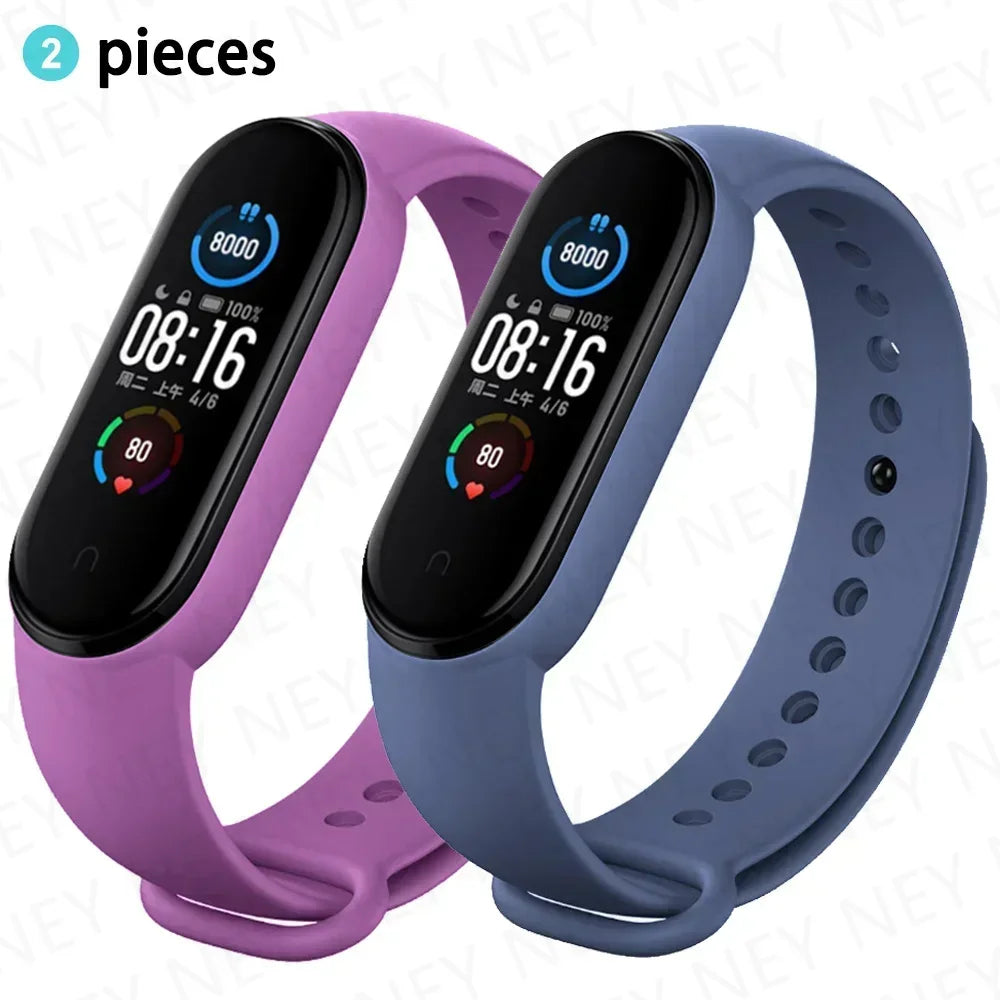 2PCS Watch Strap For Xiaomi Mi Band 7 6 5 4 3 Wristband Silicone Bracelet Wrist Straps MiBand 3/4 band6 Smartwatch Accessories