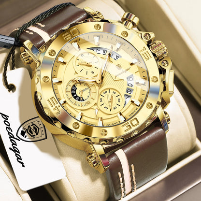POEDAGAR Montres originales pour homme étanches lumineuses, date, mode, horloge masculine, chronographe, bracelet en cuir, montre-bracelet à quartz pour homme