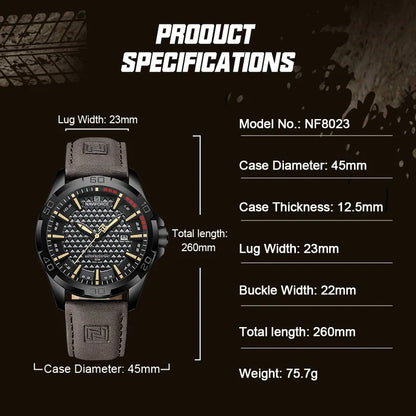 Montre-bracelet à quartz décontractée NAVIFORCE pour homme, style militaire, avec calendrier, étanche, en cuir, pour homme d'affaires, Relogio Masculino