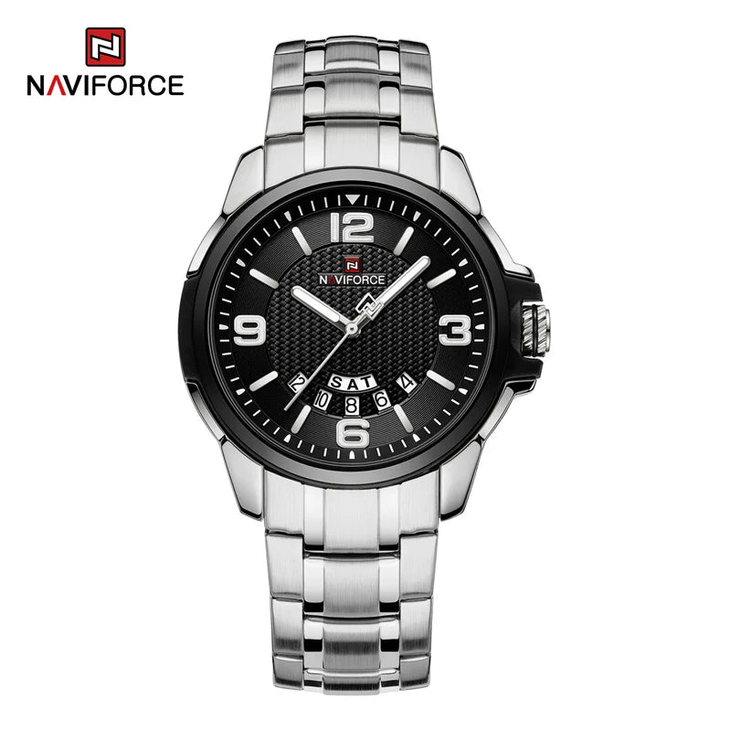 Montre-bracelet à quartz décontractée pour hommes, marque NAVIFORCE, en acier inoxydable, style affaires, étanche et lumineuse, Relogio