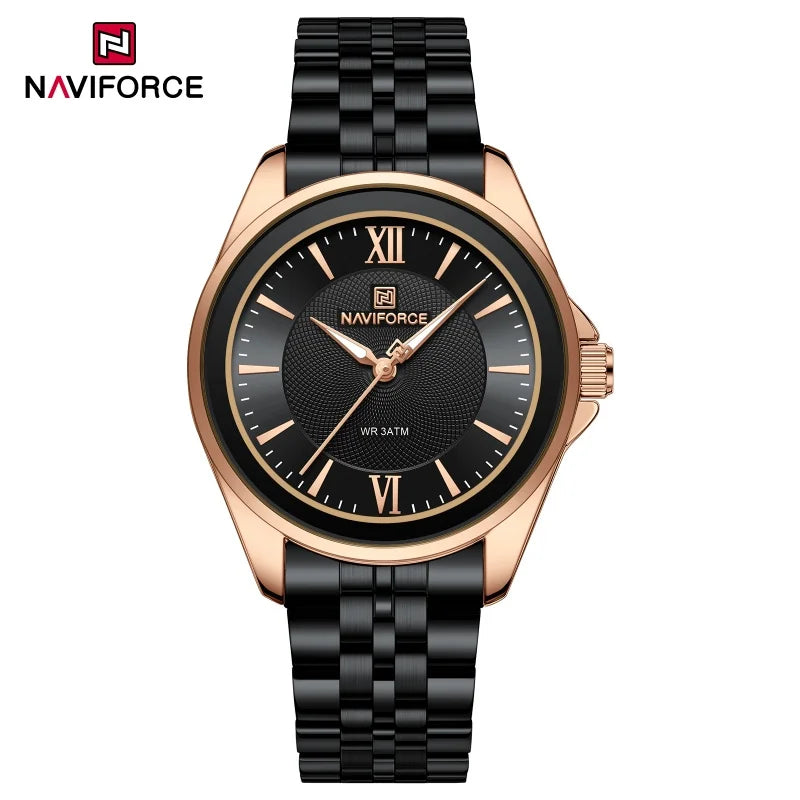 NAVIFORCE Ladies 3ATM Waterproof Quartz Watch Simple Fashion Stainless Steel Watchband Woman Quartz Watch Gifts For Women NF5067