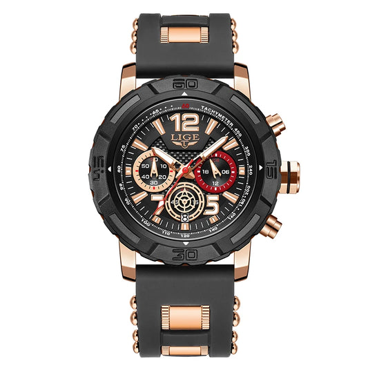 LIGE 51mm Silver Steel Chronograph Watch Model
