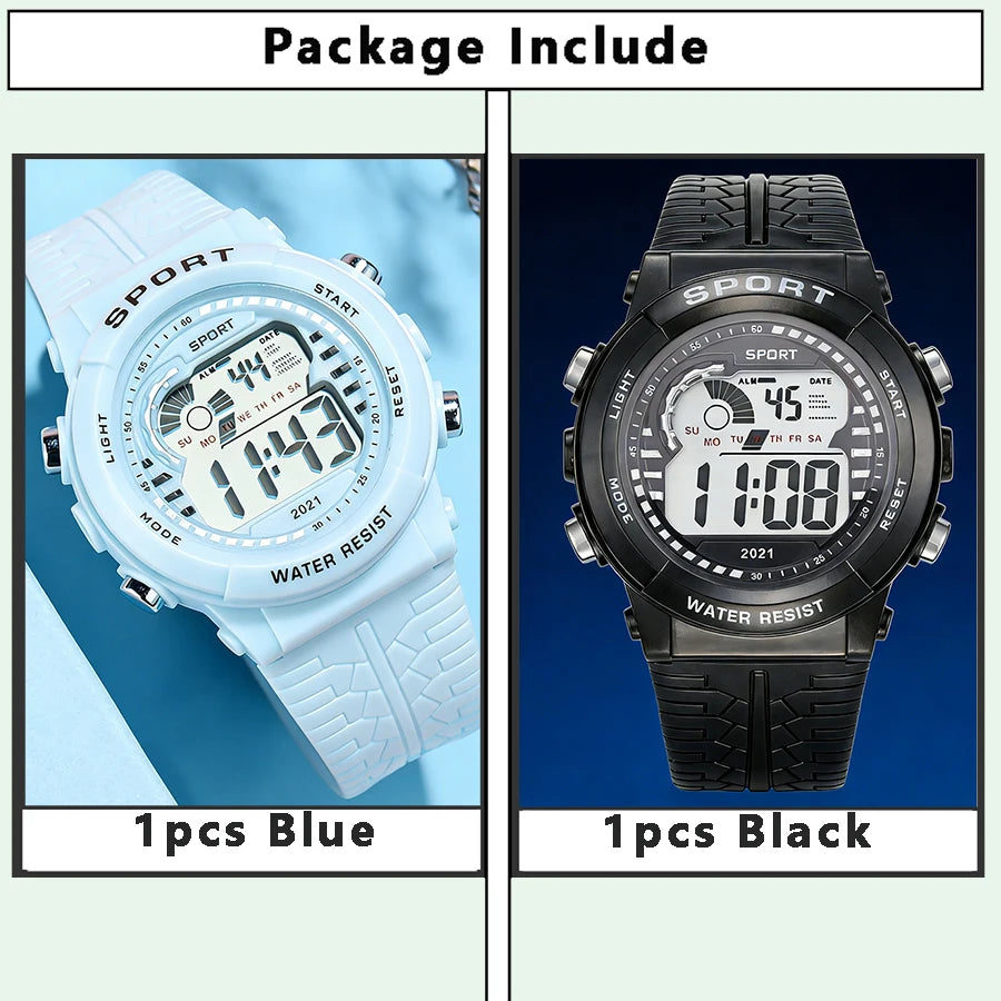 1/2pcs Fashion Sports Watch 30M Waterproof 7 Colors LED Backlight Alarm Stopwatch Electronic Wristwatch for Teens Men Women