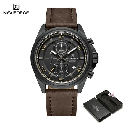 Montre homme décontractée NAVIFORCE Résistante à l'eau 3 ATM, calendrier, cadran lumineux avec bracelet en cuir, cadeau, design original