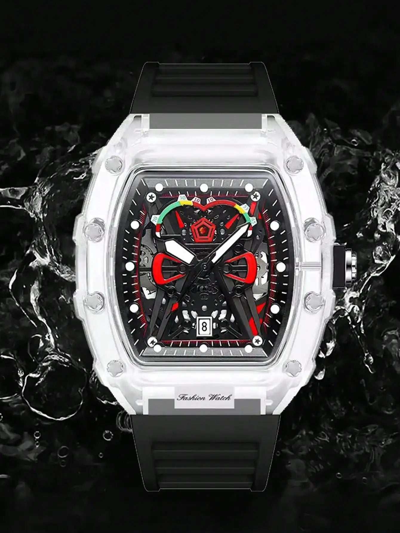 Nouvelle montre à quartz pour homme Boîtier transparent Bracelet en silicone Montres-bracelets lumineuses avec calendrier Style sport décontracté Montre à quartz pour hommes