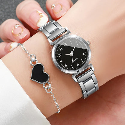 Lot de 2 montres carrées tendance pour femmes, bracelet en acier inoxydable, montre à quartz avec bracelet en forme de cœur