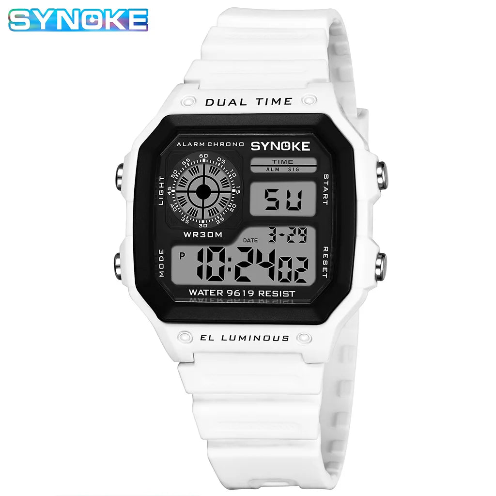 Montres numériques Hommes Sports Lumineuses Multifonction Étanche Femmes Montre-bracelet Extérieur et Course Étudiant Sept Lumières Synoke