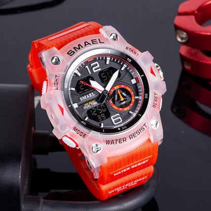 SMAEL 8007 digital watch with dual time display, stopwatch and LED backlight
