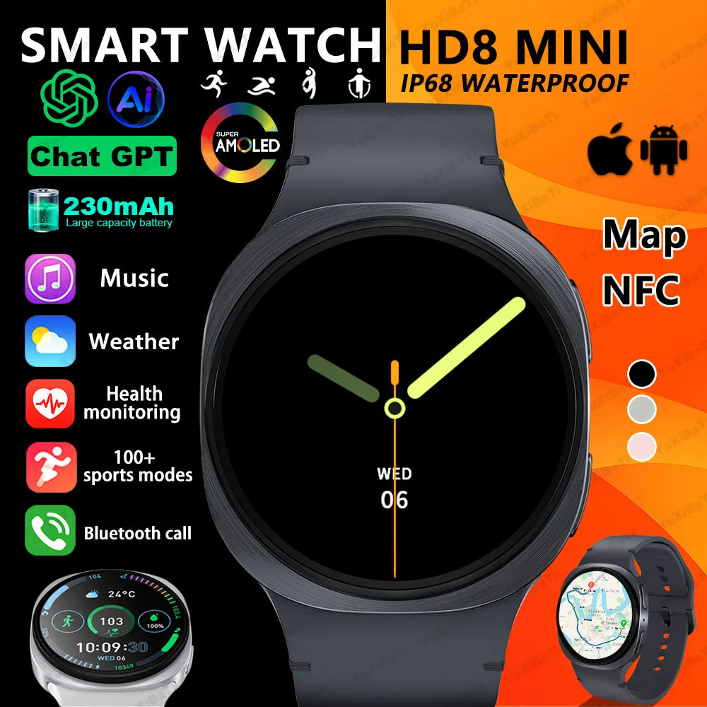 Nouvelles Montres 2025 8 Mini GPS Track Montre Connectée Intelligente Pour Hommes Femmes Santé Sport AMOLED Fréquence Cardiaque Appel Bluetooth Montre Connectée Étanche