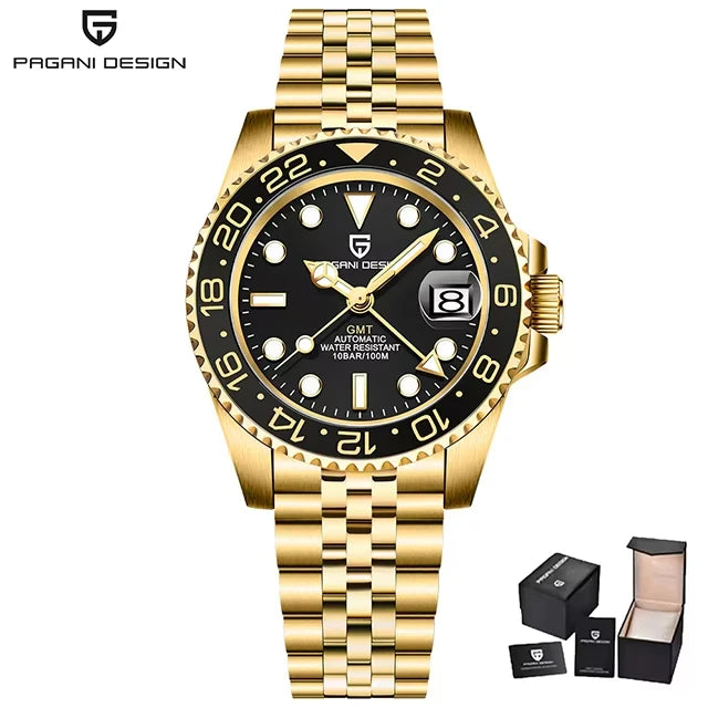 Montre Homme PAGANI DESIGN GMT 40mm Automatique Verre Saphir Acier Inoxydable Étanche Top Marque Cadeau RelogioMasculino