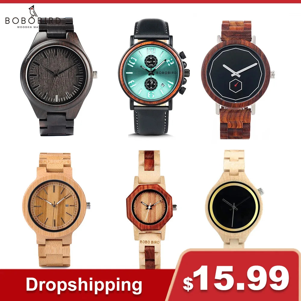 Montre en bois BOBO BIRD pour hommes, design unique, mouvement à quartz de haute qualité, montres-bracelets pour femmes, amis de la famille, liquidation de montres