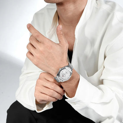 Montre tendance NAVIFORCE pour hommes, montre-bracelet à quartz de luxe pour affaires, bracelet en acier inoxydable, étanche, lumineuse, avec calendrier