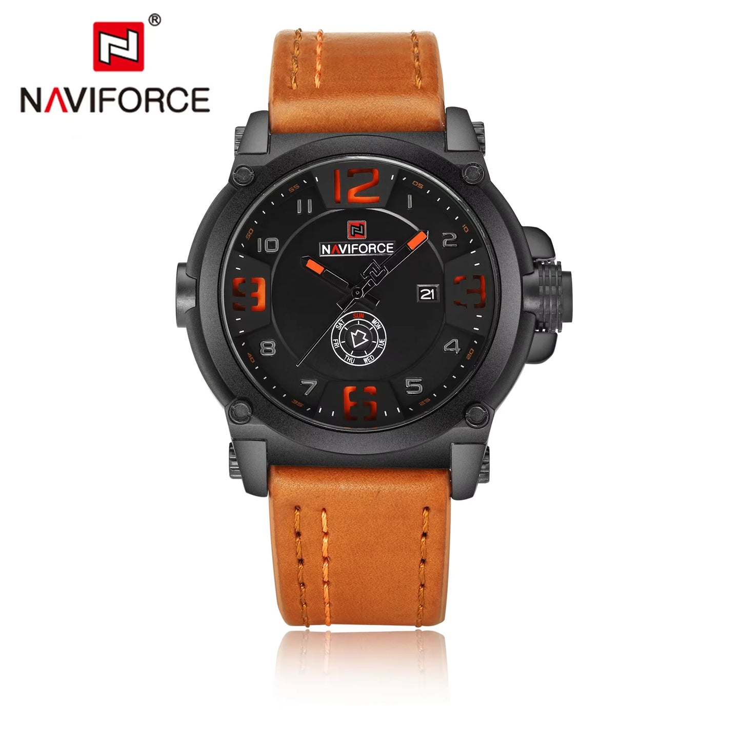 NAVIFORCE NF9099 Military Analog Date Watch Leather Strap