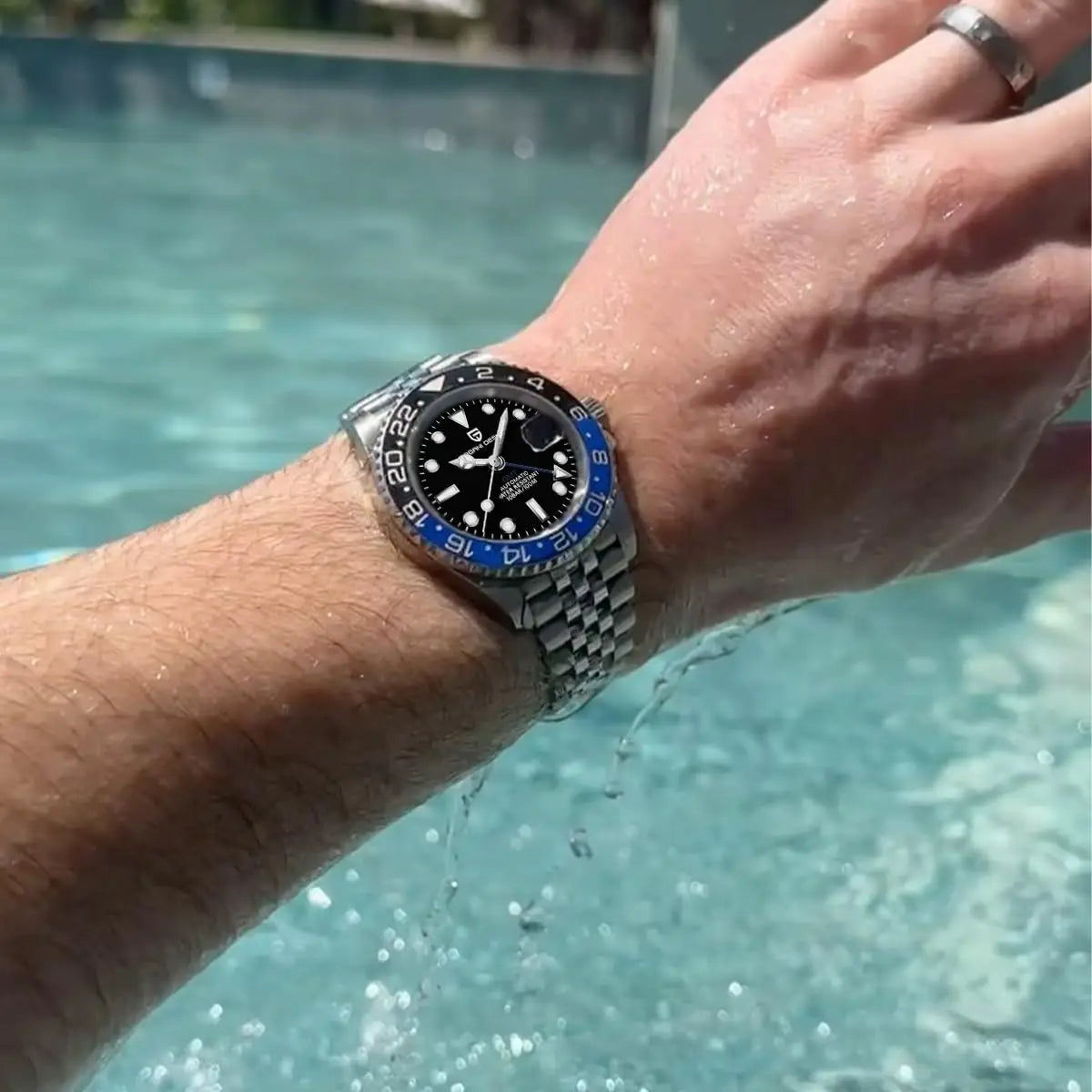 PAGANI DESIGN Montre GMT 40MM pour Homme, Saphir de Luxe, Mouvement Automatique AR, Lunette Céramique, Étanche 100M, Cadeau