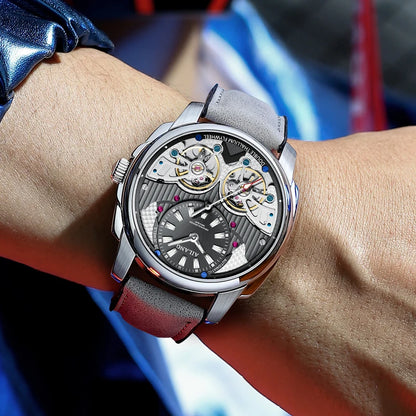 AILANG Double Tourbillon Series Luxury Mechanical Watch for Men Fashion Leather Strap Waterproof Automatic Skeleton Watches Mens