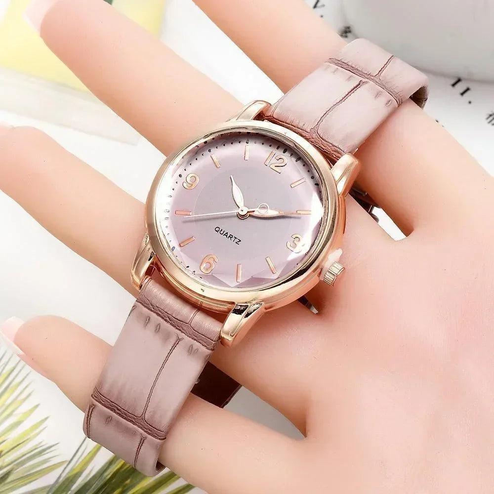 Montre à bracelet en cuir pour femme, verre polygonal, horloge de luxe, cadran créatif, mode, montre à quartz