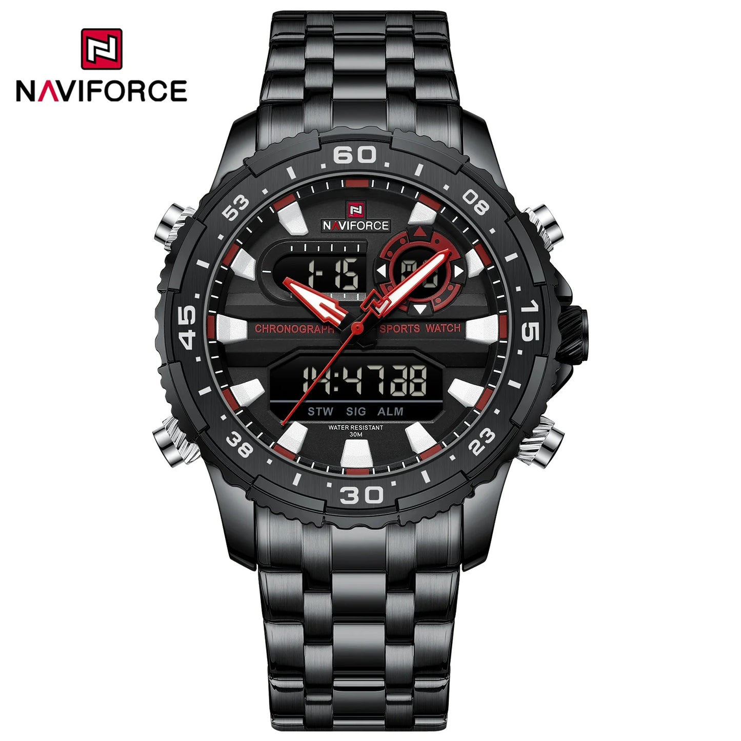 Montres Originales NAVIFORCE pour Hommes Montre-Bracelet Sport Analogique Numérique à Quartz Homme Militaire Lumineuse Étanche en Acier avec Réveil