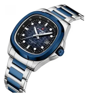 Montre-bracelet de sport NAVIFORCE pour hommes, à quartz, en acier inoxydable, lumineuse, avec calendrier, cadran carré, pour affaires