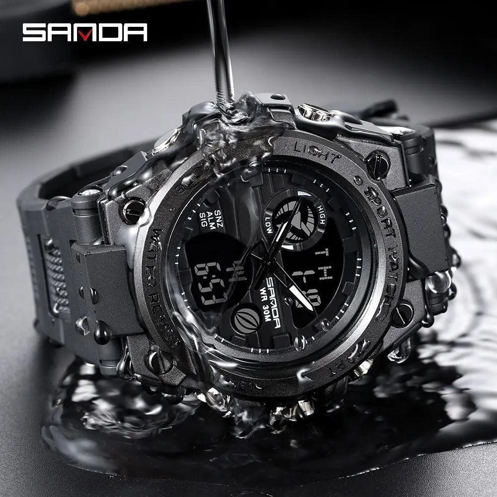 SANDA Montres de Luxe Hommes Militaire Armée Montre Homme Étanche Sport Montre-Bracelet Double Affichage Homme Relogio Masculino