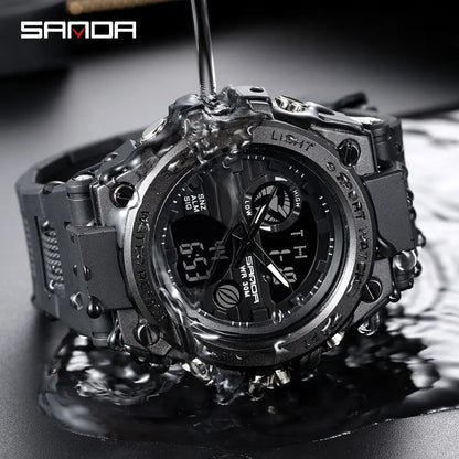 SANDA Montres de Luxe Hommes Militaire Armée Montre Homme Étanche Sport Montre-Bracelet Double Affichage Homme Relogio Masculino