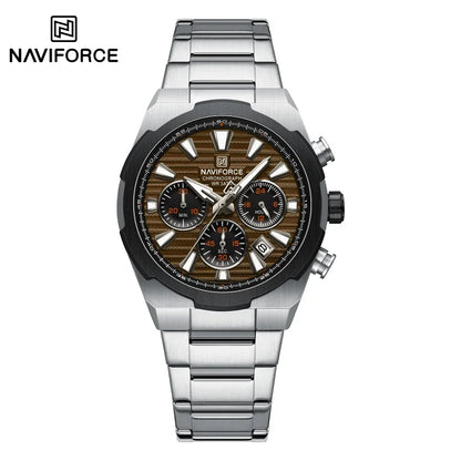 Montre-bracelet à quartz NAVIFORCE pour homme, multifonctionnelle, avec calendrier, chronomètre, lumineuse, étanche 30 ATM, bracelet en acier inoxydable