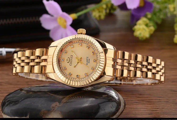 ChronoState Golden Aura Rhinestone Quartz Watch for Women