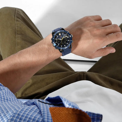 Montre NAVIFORCE Homme Étanche 5ATM Double Fuseau Horaire Mode Sport Compte à rebours Alarme Chronographe Montre-bracelet Homme Chronographe Réveil