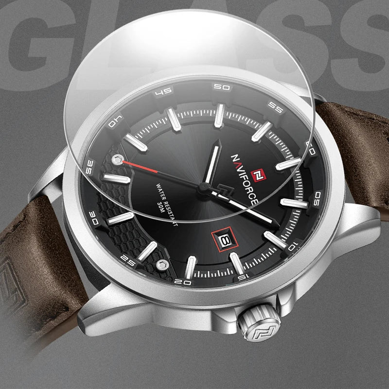 NAVIFORCE Nouvelle collection de montres pour hommes en cuir véritable confortable, mouvement japonais, date, étanche, cadeaux pour homme 2025