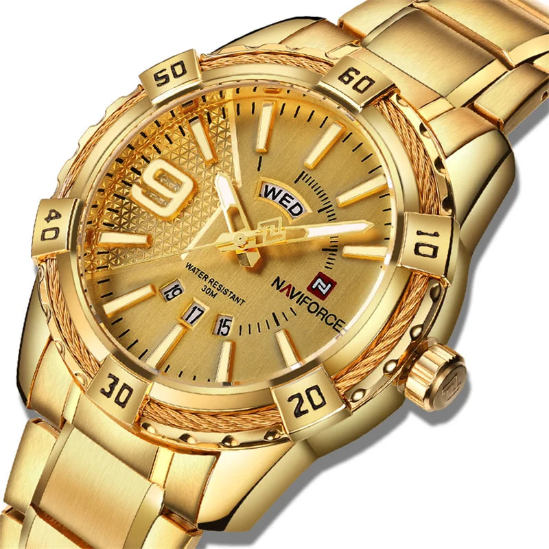 NAVIFORCE – Montre-bracelet de luxe pour homme, marque originale, quartz, classique, étanche, bracelet en acier, horloge pour homme