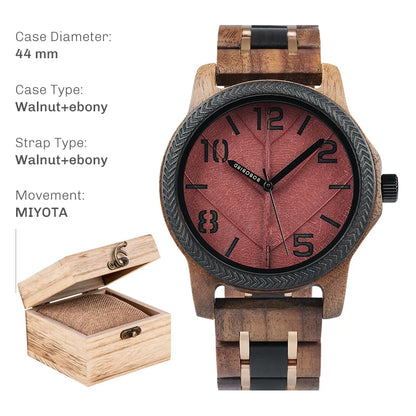 Montre en bois pour homme BOBO BIRD avec feuille véritable, montre en bois originale, montre en bois, montre fabriquée à la main, cadeau d'anniversaire pour homme